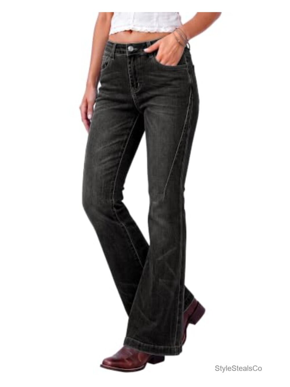 Flare Jeans Mid Rise Bootcut Denim Pants Distressed Stretch Five-Pocket